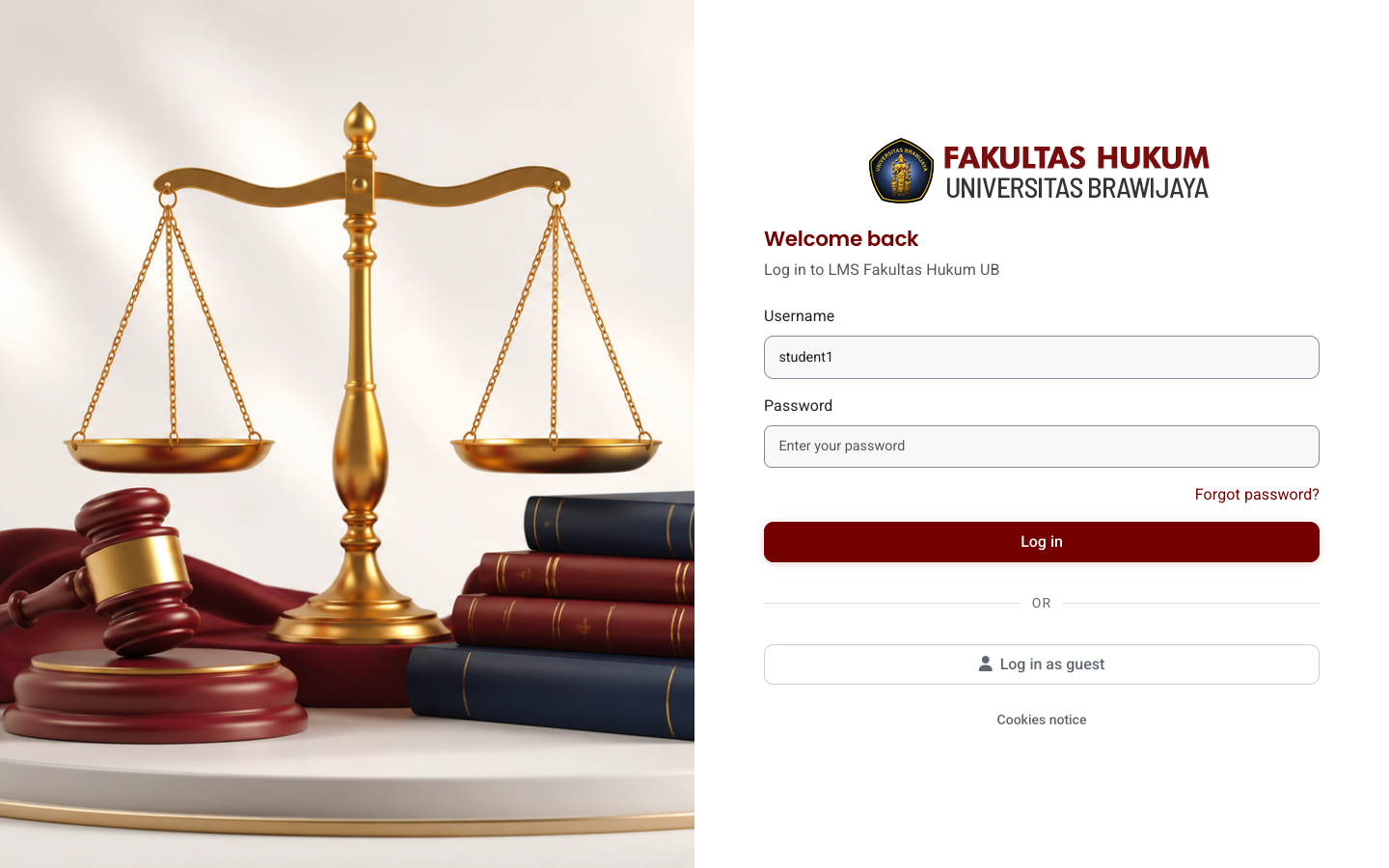 Halaman login LMS FH UB